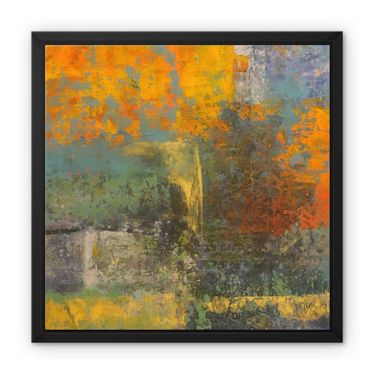 Fine art framed Canvas Print: from original acrylic painting "Abstrait orange blue-or" by Colette Staes Framed Canvas